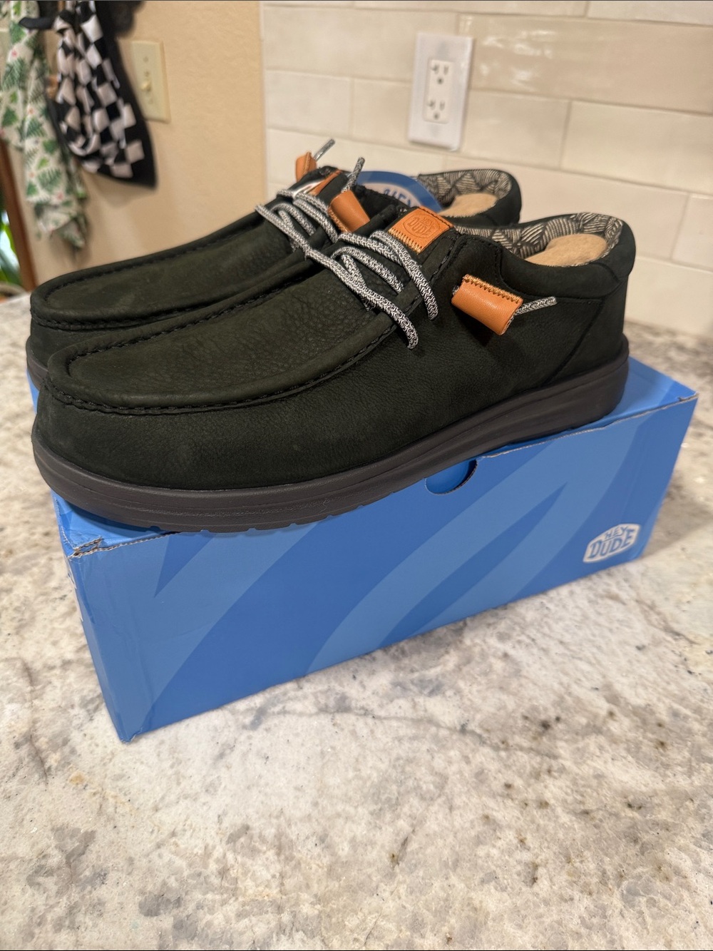 Hey Dude Men's Black Slip-On Loafers with Tan Accents